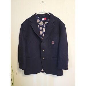 Tommy Hilfiger Mens Large Wool Navy Blue Blazer Suit Jacket Vintage Old Money